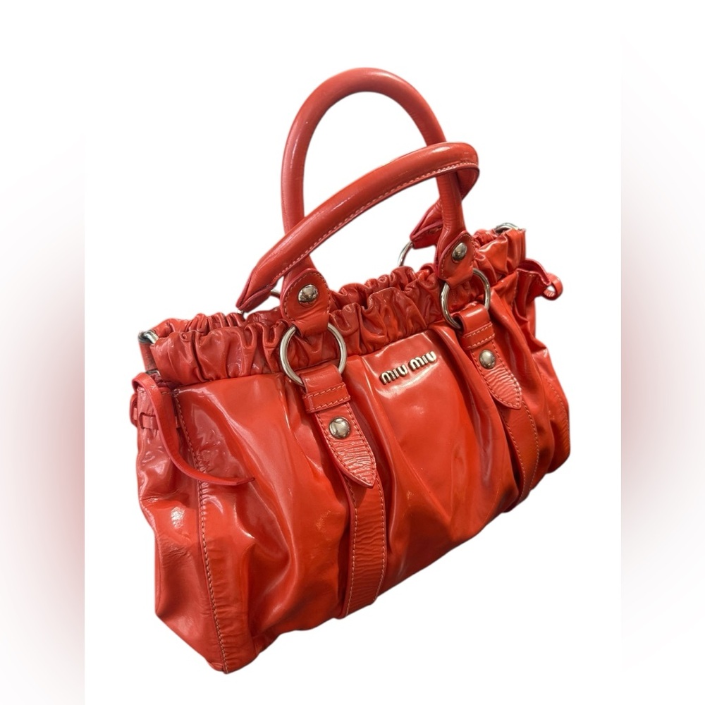 Miu Miu Ruched Glazed Leather Shoulder Bag Silver Hardware-see callouts